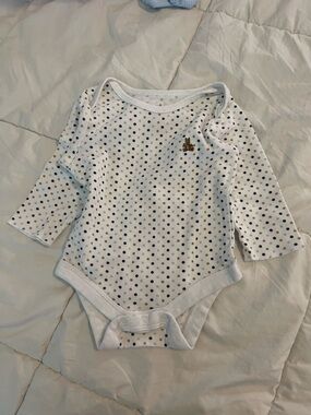 GAP Baby White Long Sleeve Bodysuit with Gold and Black Polka Dots